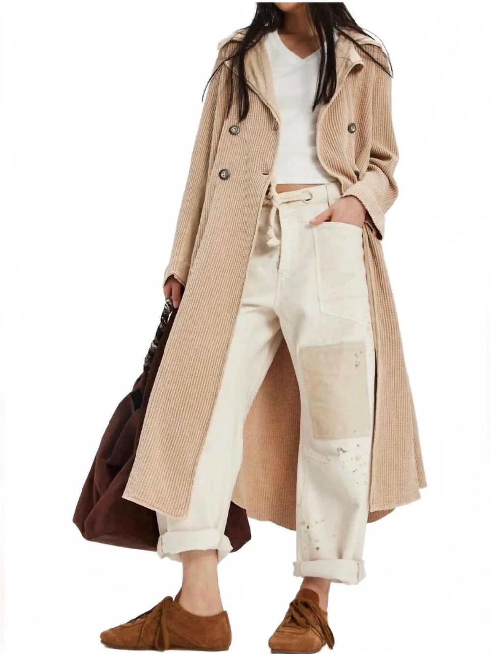 Free People FP One Landon Cotton Knit Maxi Sweater Jacket Long Cardigan Duster